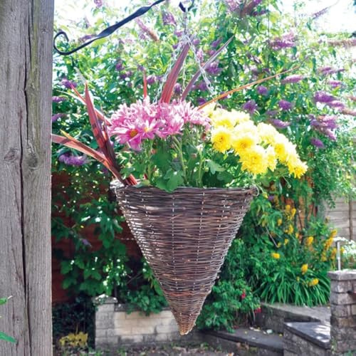 Garden Mile 30,5 cm Rattan-Hängekorb, Kegel, langlebig, Pflanzenaufhänger, Gartendekoration, strapazierfähig, zum Aufhängen, Pflanzgefäße, für drinnen und draußen, Gewächshauszubehör