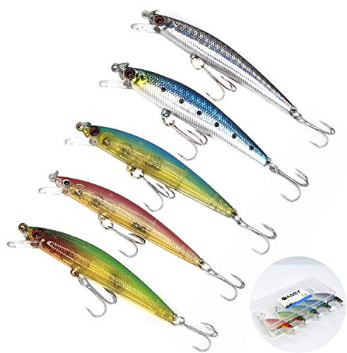 WANBY Bewährte Explosive Farbe Spezielle Elritze Swimbait vibrierende Jigging Süßwasser Salzwasser Angelköder mit Haken Angelzubehör für Forelle Barsch Lachs (5 Stück)