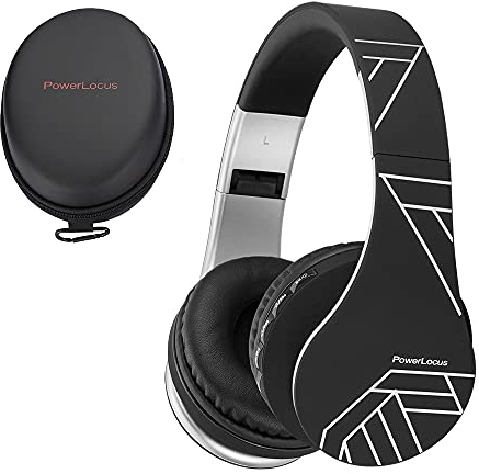 PowerLocus Casque Bluetooth sans Fil, Pliable Casque Audio Stéréo, Oreillette Bluetooth avec Micro Intégré/Micro SD/FM Radio pour Téléphones/PC/Tablettes/TV (Noir/Argent)