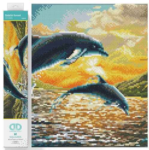 DIAMOND DOTZ Diamond Dotz Squares Dolphin Sunset ca. 31 5 x 42 cm groß Diamond Painting Malen mit Diamanten funkelndes Bild zum Selbstgestalten für Kinder und Erwachsene Bunt