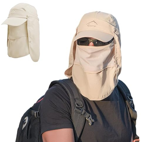 TMEOG Cappello Sole Anti UV Uomo Donna Cappelli da Pescatore con Protezione Collo, Cappello Trekking Safari Deserto Esterno Cappelli da Escursionismo Baseball con Visiera Copriviso(Kaki)
