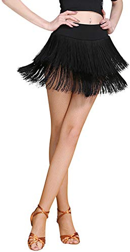 ELLYDOOR Fringe Dance Skirts for Women Teens Ballroom Latin Salsa Skirt Festive Rave Sexy Mini Shorts Skirt Tag M, Black