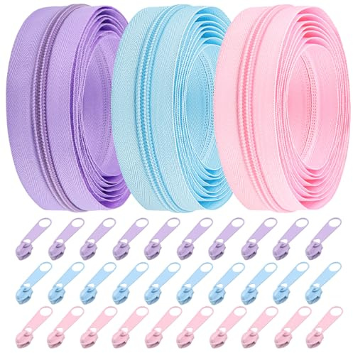 DOITEM 5 mm Zippers 15 m Nylon Endless Zip Set with Slider and Zip for Sewing and Crafts (3 Colors)