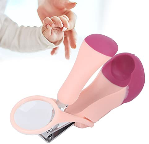 Baby-Nagelknipser mit Lupe, Babysicherer Nagelknipser, Nagelknipser für Kleinkinder mit Einklappbarer Lupe, Kleinkindknipser mit Stabilem Griff, Tragbare Nagellupenschere für ältere(Pink+Rosarot)