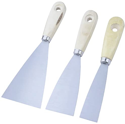 AERZETIX - C55122 - Set di 3 spatole universali 30/50/80mm - coltello per pittura muratura - raschietto per carta da parati/rivestimento - strumento per intonacatrice/muratura - manico in legno