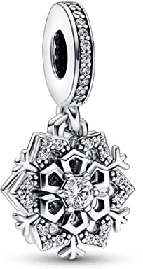 PANDORA Funkelnde Schneeflocke Doppelter Charm-Anhänger aus Sterling-Silber, Moments Collection, kompatibel Moments Armbändern, 792355C01
