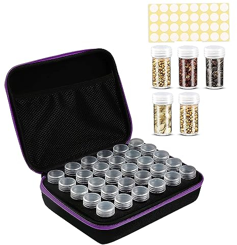 Saatgut Aufbewahrungsbox, 30 Slots Samen Organizer mit Etiketten Aufklebern, Saatgutaufbewahrungsbox, Garten Samen Behälter, Seed Storage Organizer für Gemüse Samen, Diamond Painting Zubehör (Lila)