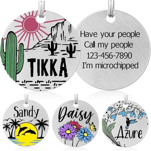 Nicovang: Farbige Hundemarke mit Gravur, Personalisierte Hundemarke aus Edelstahl, Gravierte Hundeanhänger mit Name, Tiermarke für Hunde und Katzen, Hund Namensschilder für Halsband (Kaktus)