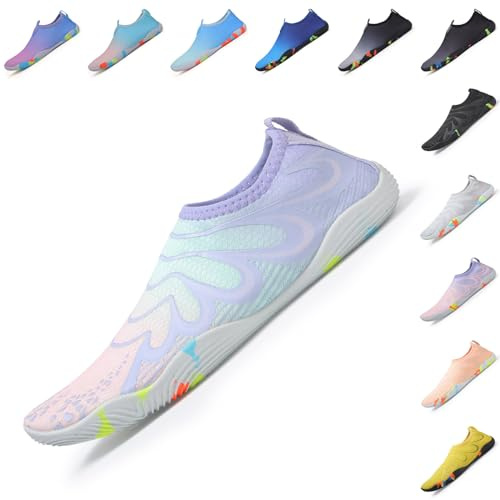 Baofular Escarpines Hombre Mujer Zapatos de Agua Playa Antideslizantes Zapatillas de Agua Transpirables Calcetines Piscina para Natación Yoga Surf Snorkel Kayak Rosa Cian Lila 41 EU