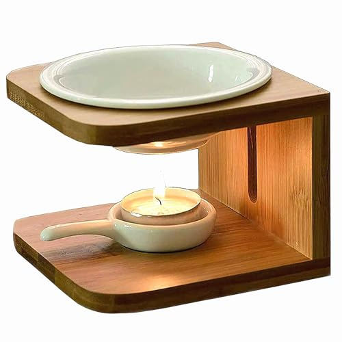 Qiumyanlod Duftlampe für ätherische Öle,Duftlampe Teelicht Keramik Bambus, Stövchen,Duftwachs Aromalampe Teelichthalter Duftöl Lampe für Zuhause,Büro,Spa,Yoga