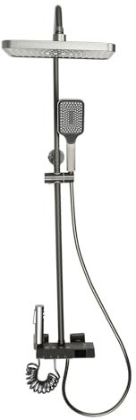 Système de douche à effet pluie, avec pommeau de douche et douchette à main, 3 types de jets, avec écran d'affichage LED (gris)