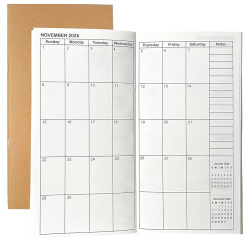 Travelers Notebook Inserts Jul 2026 - Jun 2028, Travelers Notebook Calendar 2 Years, Monthly Planner, Regular Size TN Journal, 8.3 x 4.25 inches, 1pcs