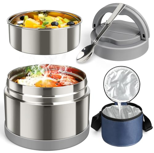 Fuutilake Thermobehälter für Essen 700ml, Thermobehälter für Speisen mit Deckel, Löffel und Tragbaren Isolierbeutel, Thermo Lunchbox für Suppen, Babybrei, Porridge