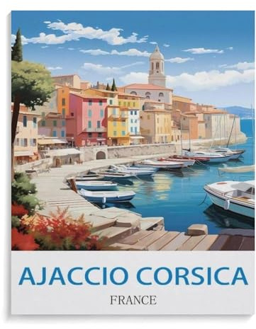 Peinture Par Numéros Pour Adultes Débutants,Ajaccio Affiche de voyage vintage Corse France,Kits De Peinture À L'Huile Numérique Bricolage Sur Toile Avec Pinceaux Et Pigments Acryliques（30x40cm）-A8