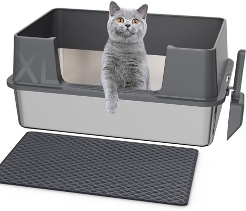Gimars XL lettiera acciaio per gatti, vassoio in acciaio inox facile da pulire e senza odori, lettiera a prova di perdite con paletta e tappetino