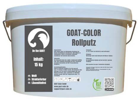 GOAT Rollputz - Streichputz 15kg | Innenbereich | für Wand und Decke | leicht zu Verarbeiten | weiß matt | gute Deckkraft | feine Struktur | atmungsaktiv | lösemittelfrei | individuell gestaltbar
