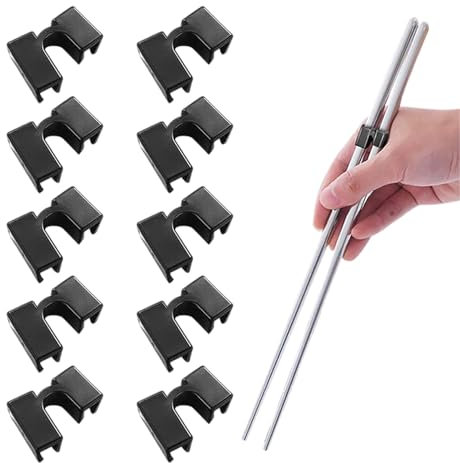 10 Pezzi Riutilizzabile Bacchette Helper, Bacchette Cinesi Helpers,Bacchette Helper in Plastica Cerniere per Bacchette,Aiuto per L'allenamento Delle Bacchette(Nero)