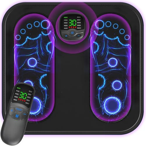 DSXVJHD Electric Foot Massager, EMS Foot Massager Mat for Pain Relief and Relaxing with LCD, 10 Modes 30 Intensities Rechargeable Muscle Stimulatior Circulation Booster for Adults