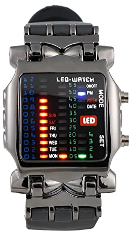 GYZOUKA Pu Strap Watch LED Binary Display Unisex Armbandsur med Date Week -funktioner Justerbar Bekväm Rem för Män Kvinnor