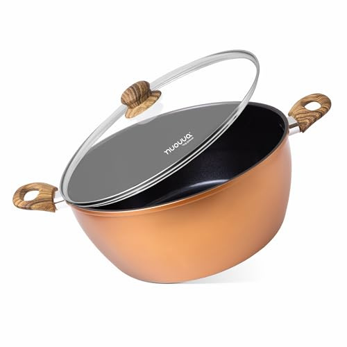 Non Stick Cooking Pots with Glass Lid – 9.5 Quart Induction Hob Stock Pot – Kitchen Deep Casserole Cookware – 32cm, Copper – by Nuovva