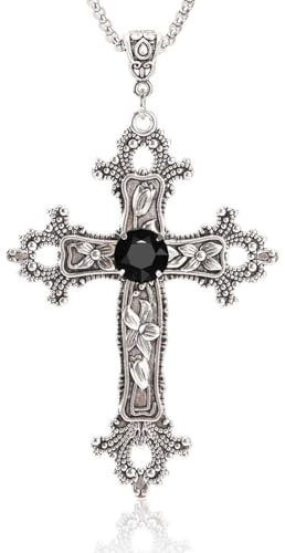 YUYWWAN Collier Croix, Rétro Forme De Colliers Croix en Argent Alliage, Necklace Pendentif Croixs pour Hommes et Femmes Halloween Coliers Accessoires (Noir)
