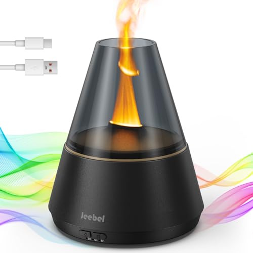 Jeebel Difusor Aroma para Aceites Esenciales - Difusor Moderno con Efecto de Llama Vela LED Colores - 300ml Mini Humidificador de Niebla Fría para Aromaterapia de Dormitorio Oficina