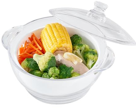 EliteVibe Glass Microwave Steamer for Vegetables Fish Food Cooker Microwave Vegetable Steamer With Lid and Steaming Basket for Convenient Quick Healthy Cooking (1.5L)