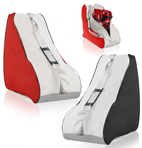2 PCS Unisex Roller Skate Bag with Adjustable Shoulder Strap and Top Handle | Large Storage Design Durable Portable Ice Skating Bag for Women Men Adults (Black, Red)