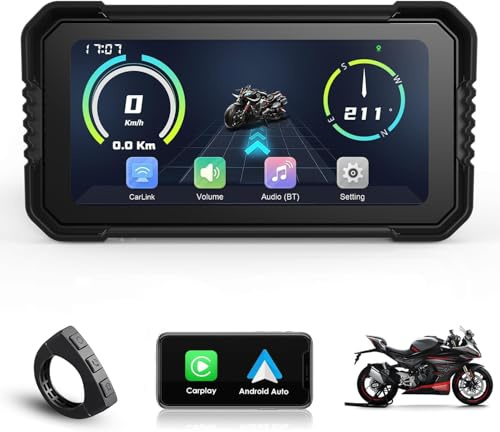 Pantalla CarPlay de 6,25 pulgadas, moto inalámbrica CarPlay & Android Auto, navegación GPS para moto, soporte dual Bluetooth, mando a distancia, Siri, G00gle Assistant
