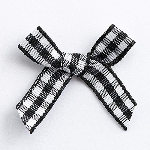 Italian Options Lazos de cinta a cuadros de guinga, paquete de 100 unidades, 3 cm de ancho, color negro
