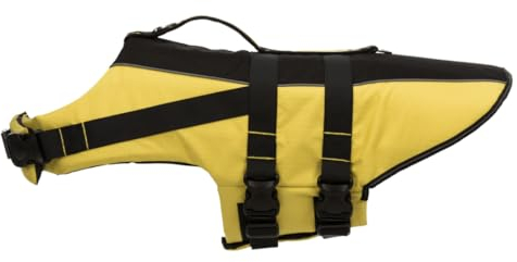 TRIXIE Hunde-Schwimmweste M: 45 cm (bis 30 kg) neon-gelb – schnell trocknende Rettungsweste Hund mit Rettungsgriff für mehr Sicherheit bei Wasseraktivitäten wie Bootsausflüge & SUB - 30127