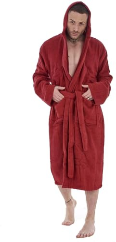 Keanu Mens Hooded Bathrobe - M/L - Red - KM157-R-ML