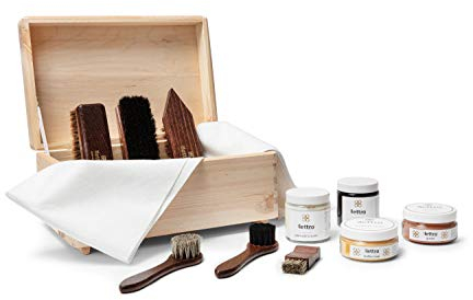 Lettro Kit Box Completo per Cura delle Scarpe in Pelle, Set di Spazzole in Crine di Cavallo e Kit per Pulizia di Scarpe e Stivali con Confezione Regalo