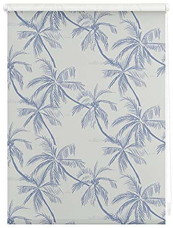 Lichtblick Klemmfix Verdunklungs-Rollo mit Motiv, ohne Bohren, Blickdicht, Seitenzugrollo, Made in Germany, Julia Schumacher, Blueprint Palms - Blau 80 cm x 150 cm (B x L)