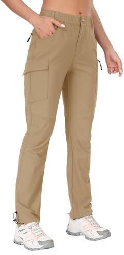GymBrave Pantalon cargo de randonnée pour femme à séchage rapide – Capris de camping résistant à l'eau UPF 50 avec poches à fermeture éclair, pantalon kaki, taille L