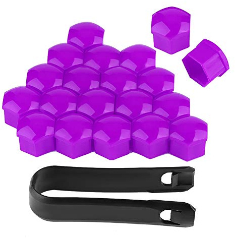 Tyenaza 20 Pezzi 17mm Universale Tappo a Vite Ruota, Tappi Copridado Ruota, Copri Dadi Bullone Ruota, Coperchio di Protezione del Dado Esagonale del Pneumatico con Strumento di Rimozione (Viola)