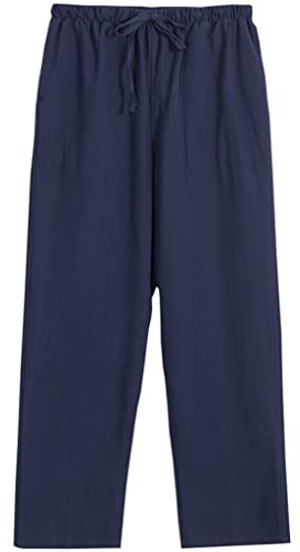 Cotton Linen Tai Chi Pants Loose Tang Suit Pants Men Kung Fu Trousers Pants Chinese Traditional Clothes blue-4XL