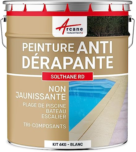 ARCANE INDUSTRIES Peinture antidérapante, Sol extérieur, escalier, Bateau, carrelage, béton, Bois, métal : Solthane RD - 6 kg Blanc