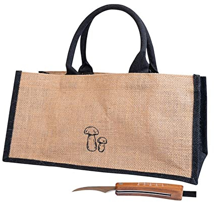 Sagaform Unisex – Erwachsene 5018342 Karl-Johan Tasche mit Pilzmesser, beige/schwarz, 19 x 22 x 40 cm