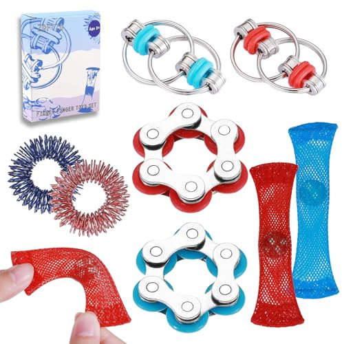 ZQFTZQ Marble Mesh Fidget Toys Set - 8 Pcs Sensory Fidget Toys for Adults Anti Stress Flippy Bike Chain Acupressure Rings Metal Fidget Toy for Teens Boys &Girls ADHD Easter Toys Stocking Stuffers