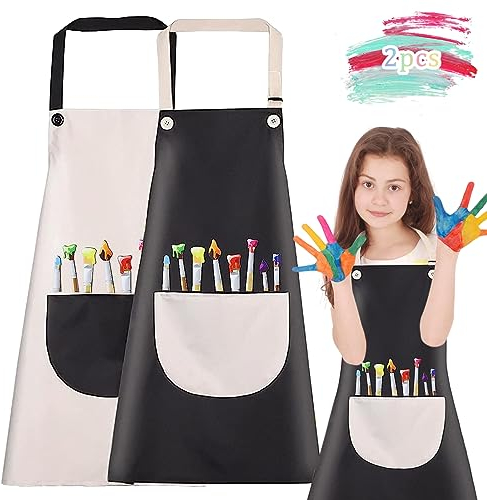 Wasserdicht Kinder Malkittel,2Pcs Malschürze Kinder,kittel kinder malen Malerkittel für Kinder mit Ärmeln Bastelschürze,für Malen,Kochen,Basteln,Ton,Laboraktivität,für Jungen und Mädchen(Schwarz grau)