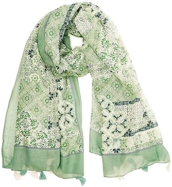 YOUR SMILE Large Boho Scarf for Women Lightweight Floral Printed Scarves Fall Winter Fashion Fringed Shawl wraps (02 Light Green)