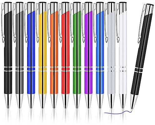 AUAUY Einziehbare Kugelschreiber, 12 Stück Premium Druckkugelschreiber, Blau Tinte, Metall Stift Klick-Kugelschreiber für Schule Büro Bedarf Geschenk Schreibtisch Mitarbeiter Abschluss Jubiläum