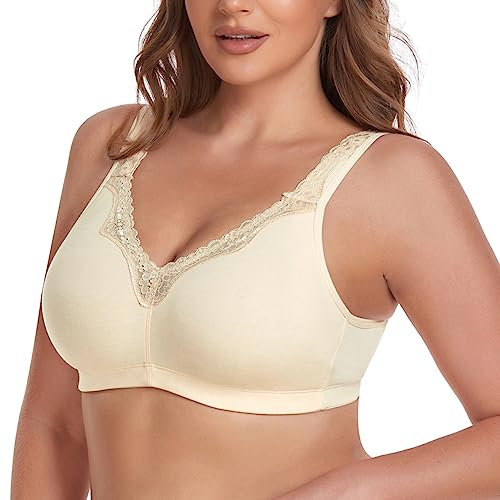 Ayigedu Women's Wireless Plus Size Lace Comfort Cotton Bra Full Coverage Unlined Minimizer Bra 36F