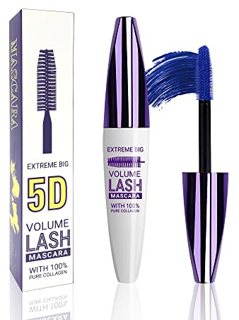 Blue 5D Telescopic Mascara for Eyelashes, Waterproof Smudge-proof Long Wear Colored Mascara, Voluminous Curling Defining Non-clump Wimperntusche, False Lash Effect Extension Makeup, Cosplay Party Use