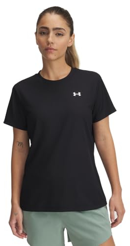 Under Armour T-Shirt Tech côtelé à Manches Courtes pour Femme, (001) Noir/Blanc, Taille XS
