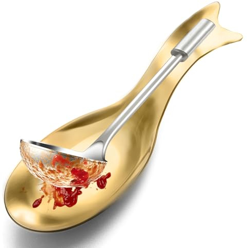 Poggia Cucchiaio In d'oro Acciaio Inossidabile,Porta Cucchiaio per Piano Cottura, porta utensili per piano cottura, resistente alla ruggine, lavabile in lavastoviglie, 26 x 9 cm