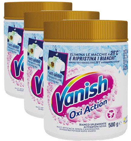 Vanish Oxi Action Multipower Polvere Bianco Splendente, Smacchiatore per Capi Bianchi, 3 Confezioni da 500 g per Bucato, Additivo Lavatrice Multiazione senza Candeggina