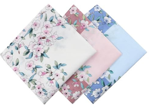 LJBFNN Handkerchiefs for Women, 17 Cotton Floral Handkerchief Vintage Hankies for Women Ladies Wedding Party Banquet Home (Blue Pink White-3PCS)