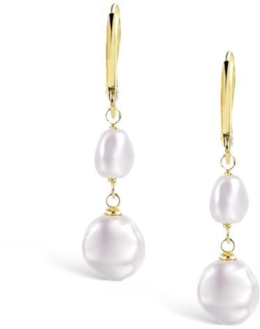 Boucles et Oreilles Perles Or, Perles Blanches pour Femmes, Boucles d'Oreilles Hypoallergéniques, Cadeau de Mariage